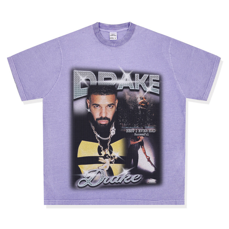 Streetwear masculino Drake print hip hop short sleeve T shirt