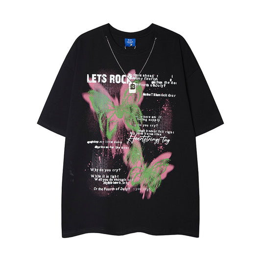 Nyc 1990 Shirt Washed Old Butterfly Print Loose T-Shirt
