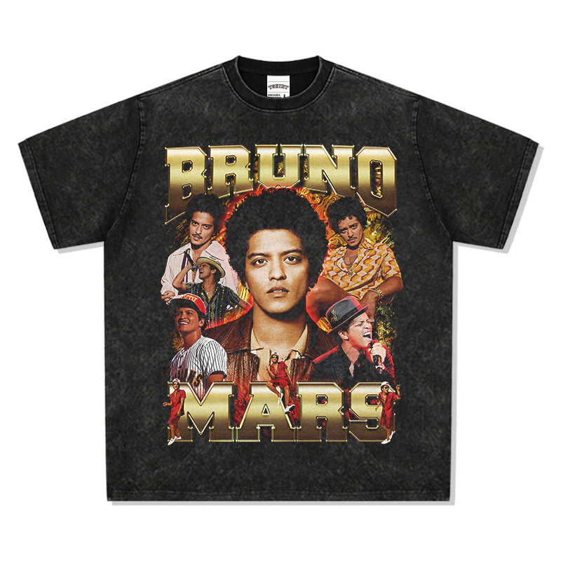 Outfit streetwear vintage hip hop bruno Mars print short sleeve t-shirt