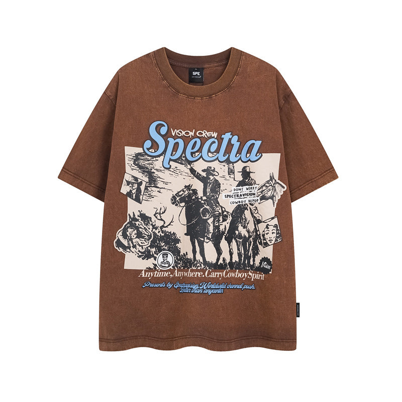 Y2K mens shirt retro loose round neck men's short sleeve T-shirt