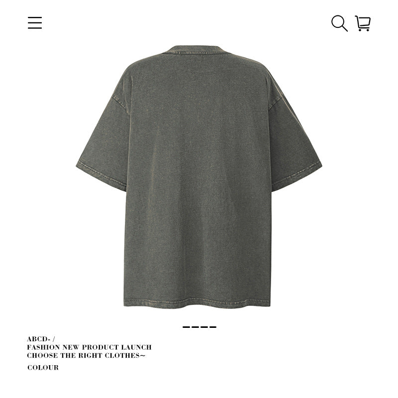American vintage street T-shirt pure cotton retro men's and women's summer loose
