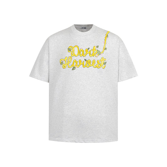 New York Hip Hop Style Vintage Floral Embroidery Crew Neck Short Sleeve T-Shirt