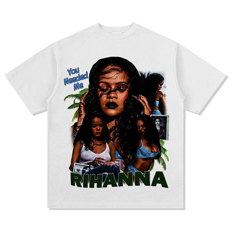 Cool t rapper hip hop rap Rihanna vintage print short sleeve top