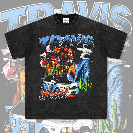 Outfit streetwear vintage hip hop TS scott print short sleeve t-shirt