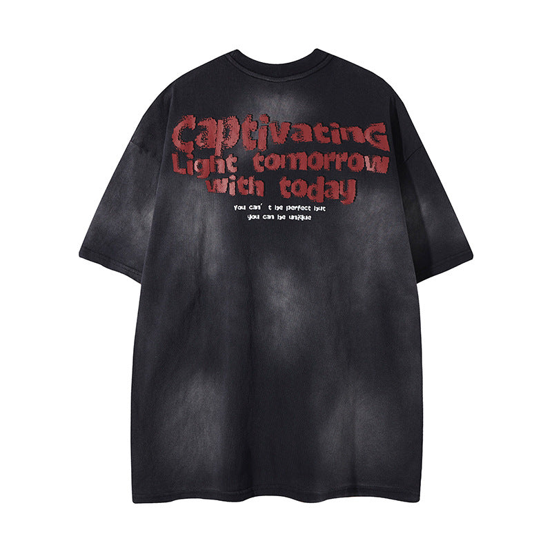 Nostalgia T Shirts Vintage Cartoon Graffiti Tie-Dye Old Short Sleeve T-Shirt
