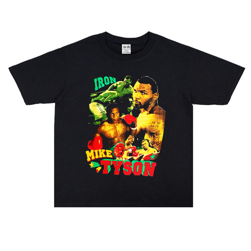 Film Star T Shirt Mike Tyson Washed Distressed T-shirt Short Sleeve Loose