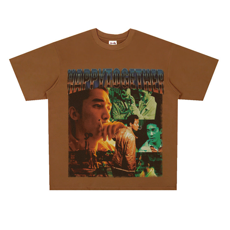 Film Star T Shirt Trendy Cotton Short Sleeve Loose round Neck Retro T-shirt