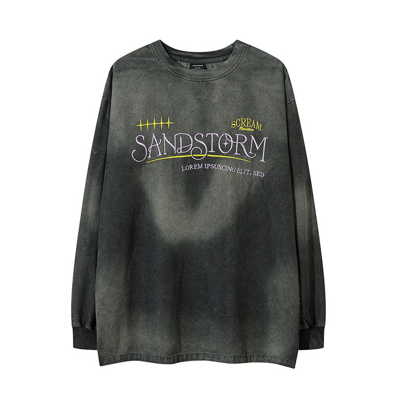 Marcas De Streetwear Denim Sweater Loose Old Casual Long Sleeve T-Shirt