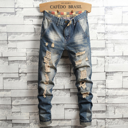 1990 Fashion Jeans Ripped Vintage Autumn Washed Jeans Straight Pants