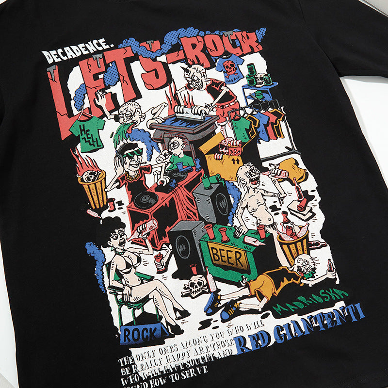US drip outfits summer vintage cartoon pattern casual loose short sleeve T-Shirts