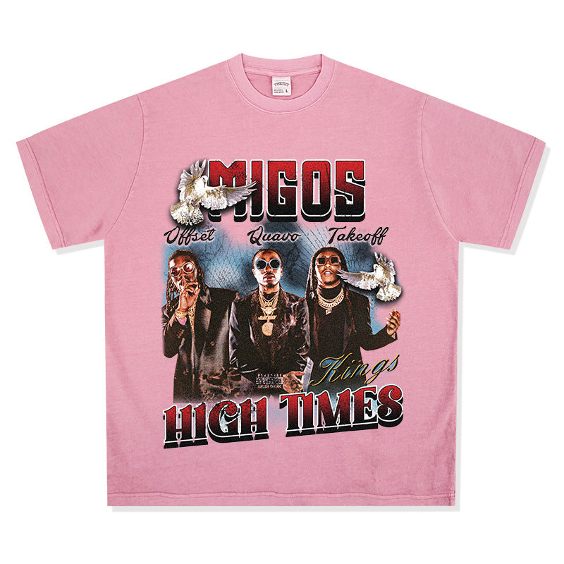 Cool t rapper hip hop team Migos print short sleeve wash
