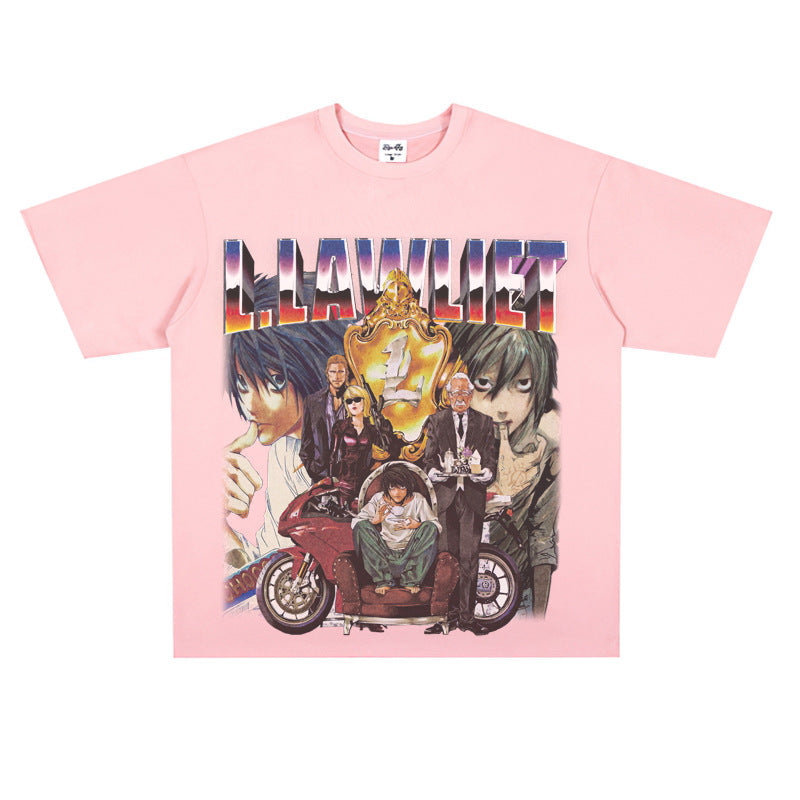 Film Star T Shirt Anime Retro Washed Distressed Flower Short Sleeve Loose T-shirt Men and Women