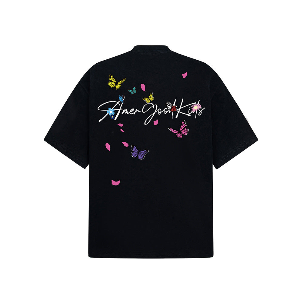 Hip Hop Clothes New York Vintage Summer Loose Crew Neck Embroidered Floral Top