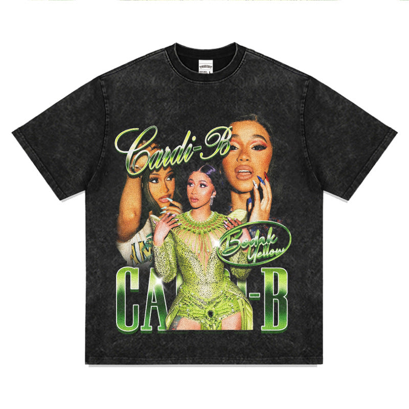 Streetwear Masculino Vintage Long Sleeve Short Sleeve T-Shirt Rap Cardi B Print Top