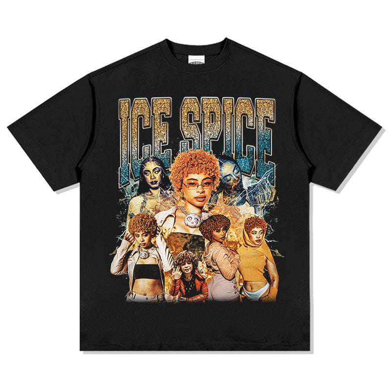 Outfit streetwear Vintage Hip Hop Ice Spice Print Short Sleeve T-Shirt
