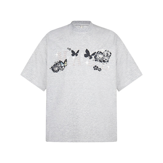 Nostalgia T Shirts Alphabet Butterfly Print Short Sleeve T-Shirt