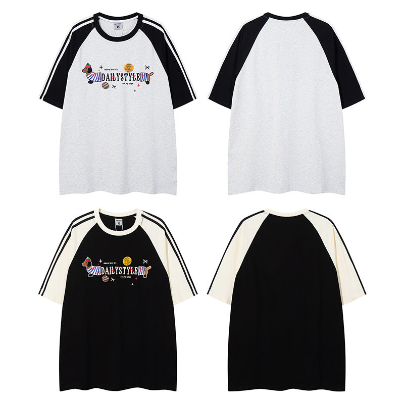 Nyc T Shirt Vintage Alphabet Embroidered Short Sleeve T-Shirt Summer Loose Casual Top