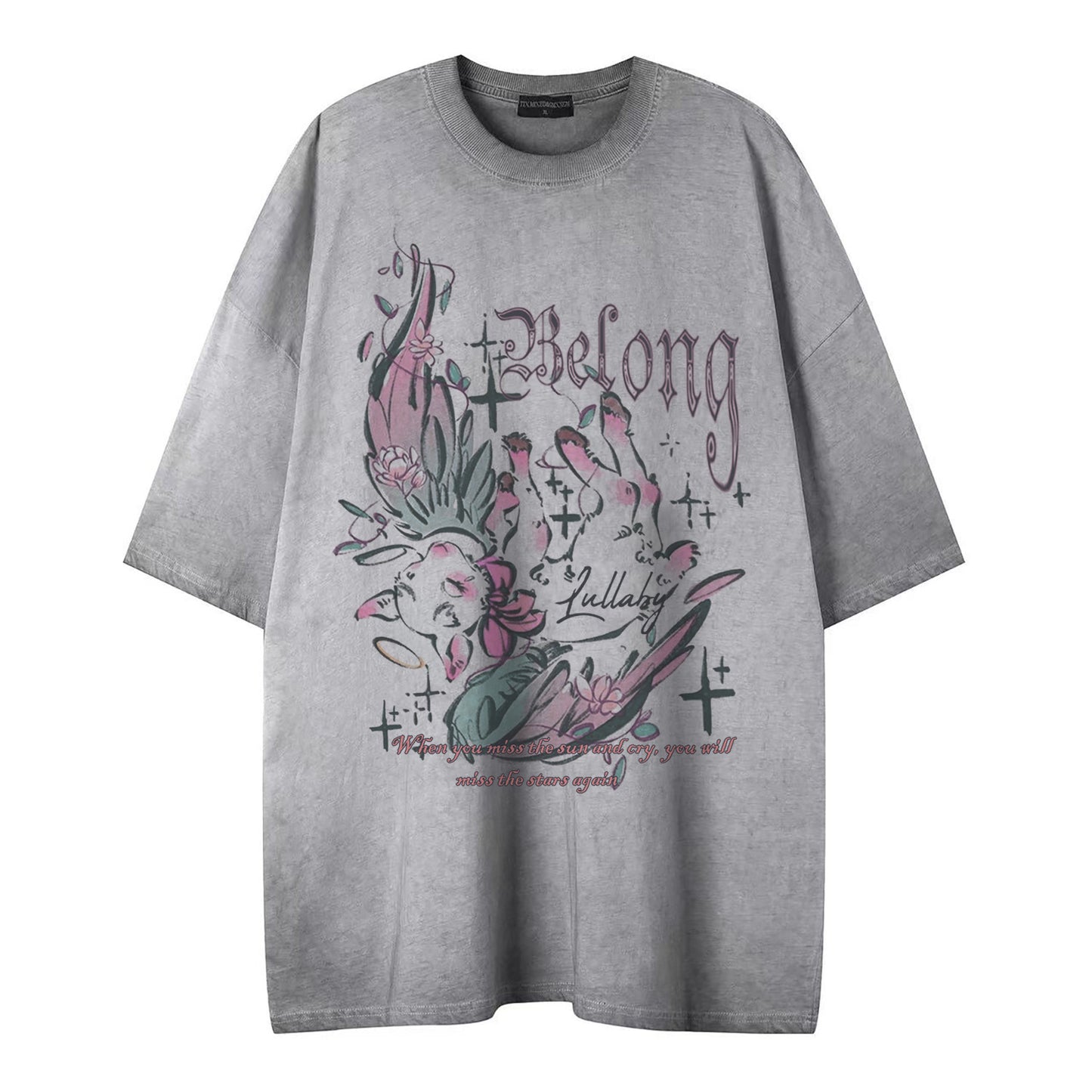 US drip outfits summer vintage deer print casual loose short sleeve T-Shirts