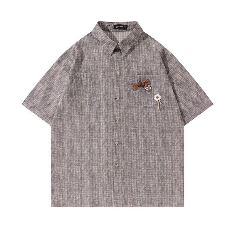 Y2K mens shirt retro loose sports short-sleeved lapel shirt