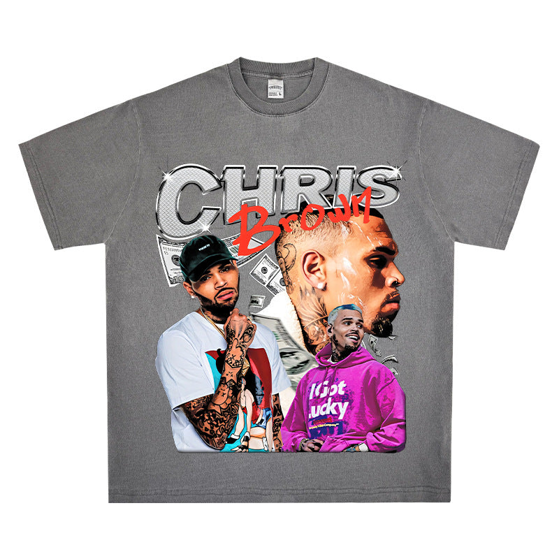 Streetwear masculino vintage hip hop breezy print short sleeve t-shirt