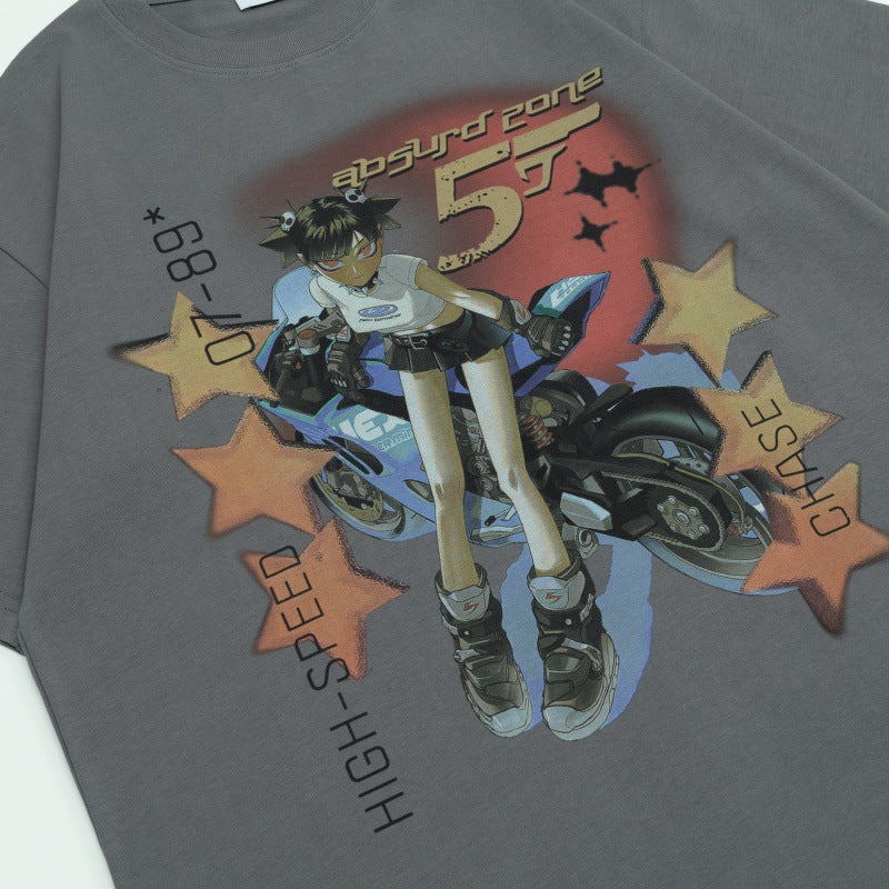 Camisetas Streetwear Summer Vintage Anime Locomotive Print Casual Loose Short Sleeve T-Shirt