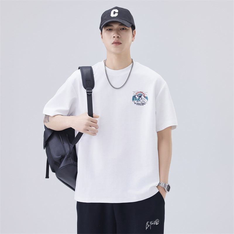Mens T-shirts Summer Short Sleeve Loose Vintage Print