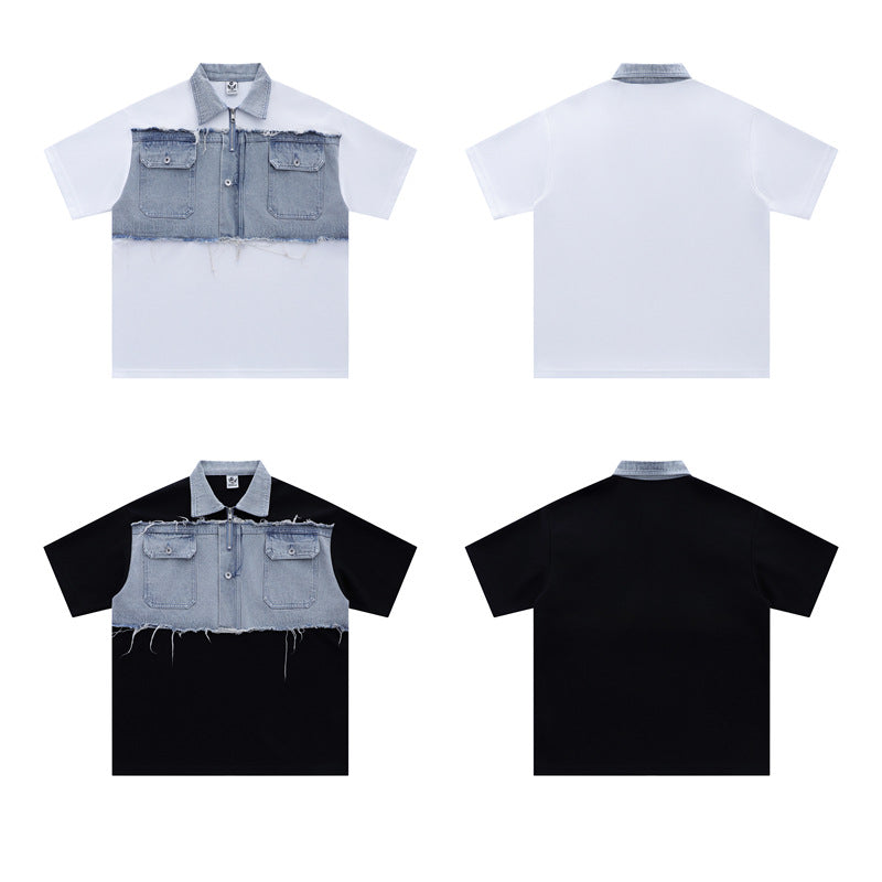 Camisas Retros College Short Sleeve T-Shirt POLO Loose Shirt