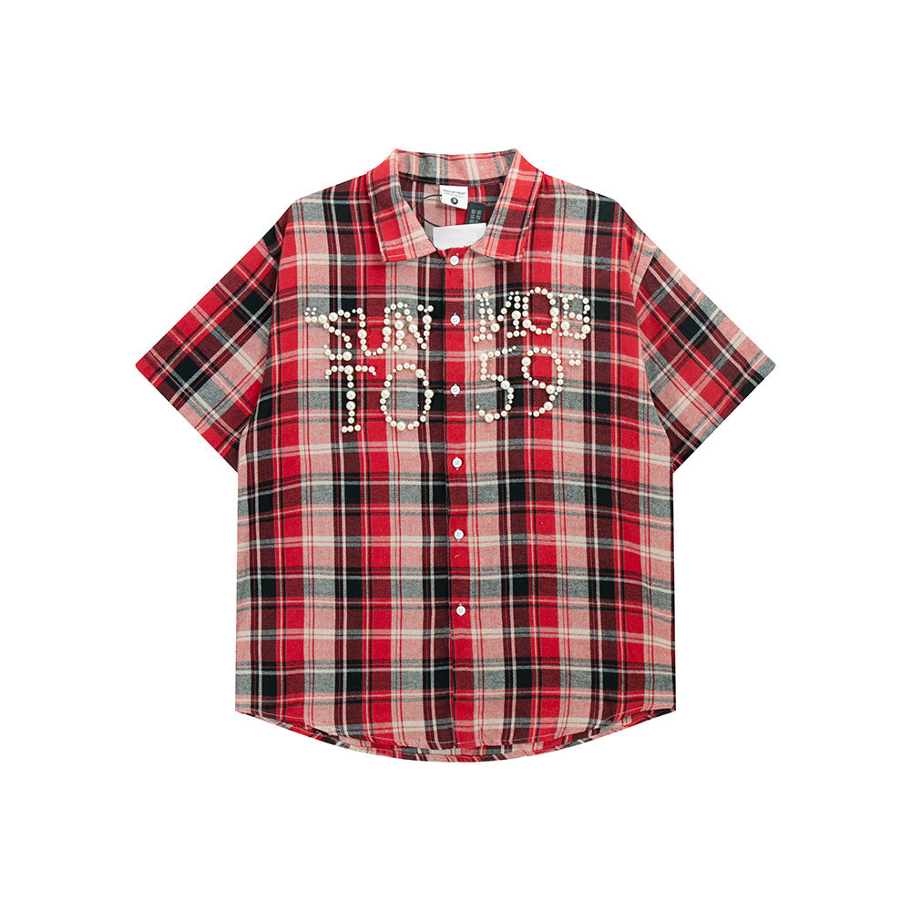Nostalgia T Shirts Dopamine Yellow Checked Shirt Short Sleeve Summer Loose Polo Lapel Top