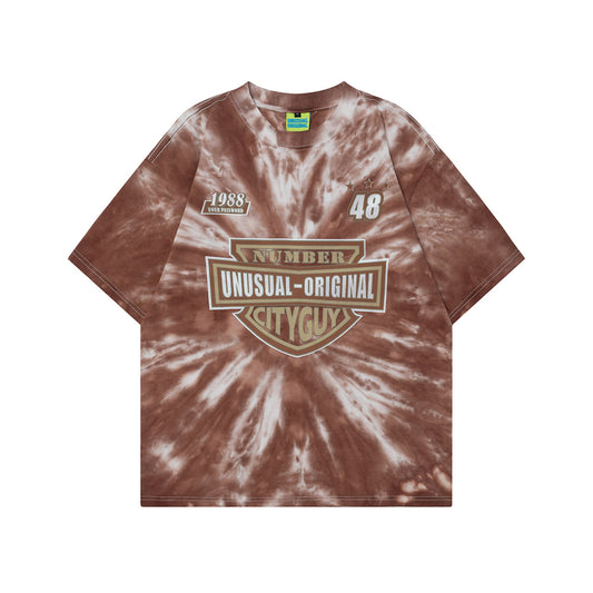 90s West Coast Hip Hop Fashion T Shirts Tie-dye Alphabet Vintage Washed Half Sleeve tee