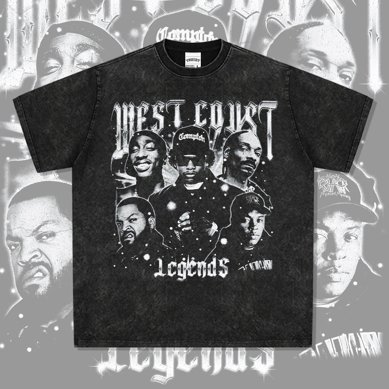 New york hip hop shop vintage west coast hip hop west coust print short sleeve t-shirt