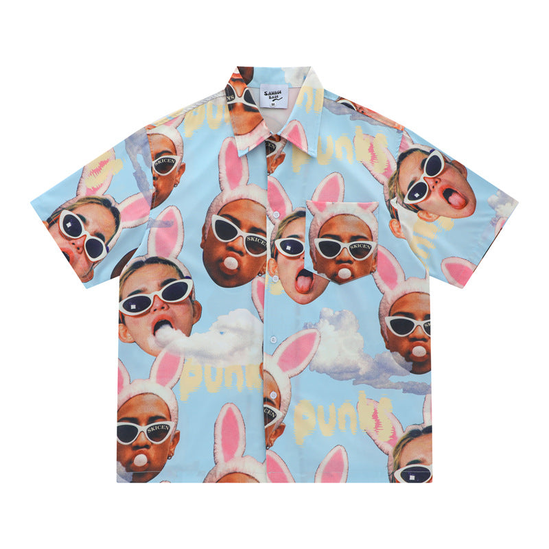 Hip Hop Shirts For Boys Summer Vintage Abstract Print Shirt