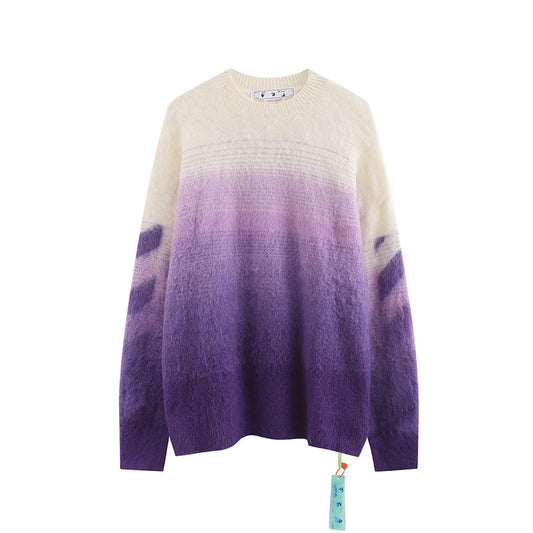 Vice streetwear autumn and winter ow purple gradient arrow pattern mohair knitted sweater