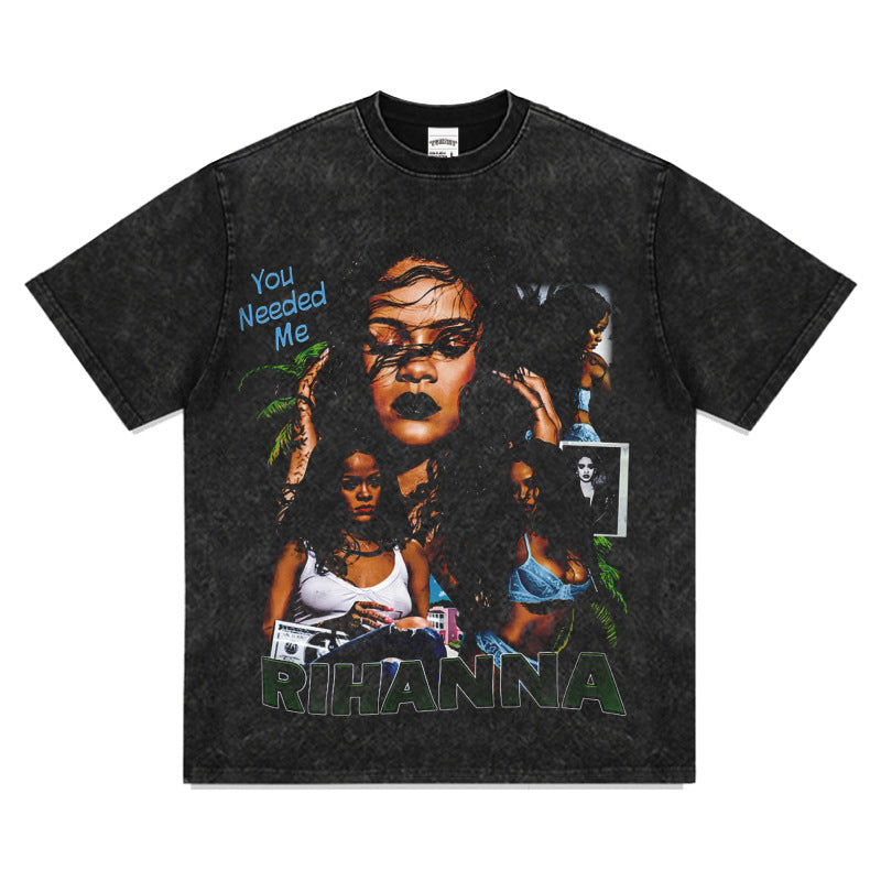 Cool t rapper hip hop rap Rihanna vintage print short sleeve top
