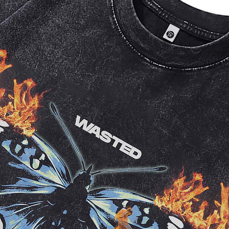 Ropa Vintage Hombre Butterfly Graffiti Old Short Sleeve T-Shirt