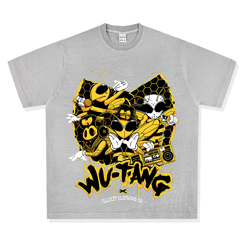 Streetwear masculino wu-tang print vintage short-sleeved t-shirt