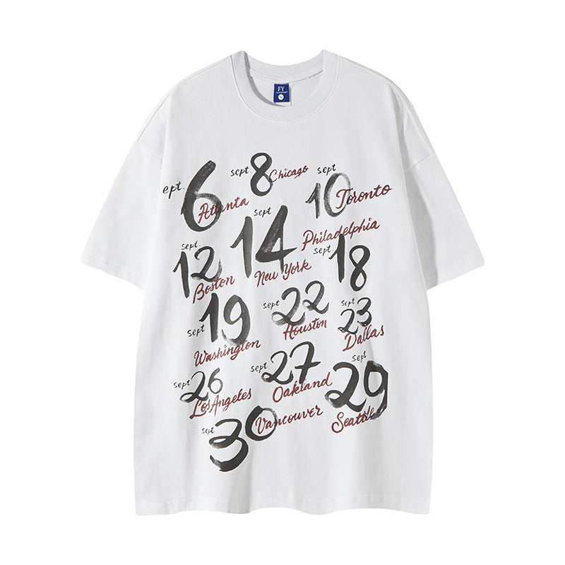 Vintage Usa Shirt Vintage Alphabet Print Crew Neck Short Sleeve T-Shirt