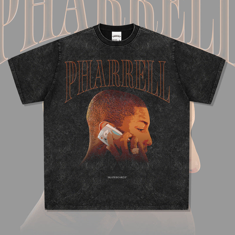 Marcas streetwear usa vintage hip hop Pharrell print short sleeve t-shirt