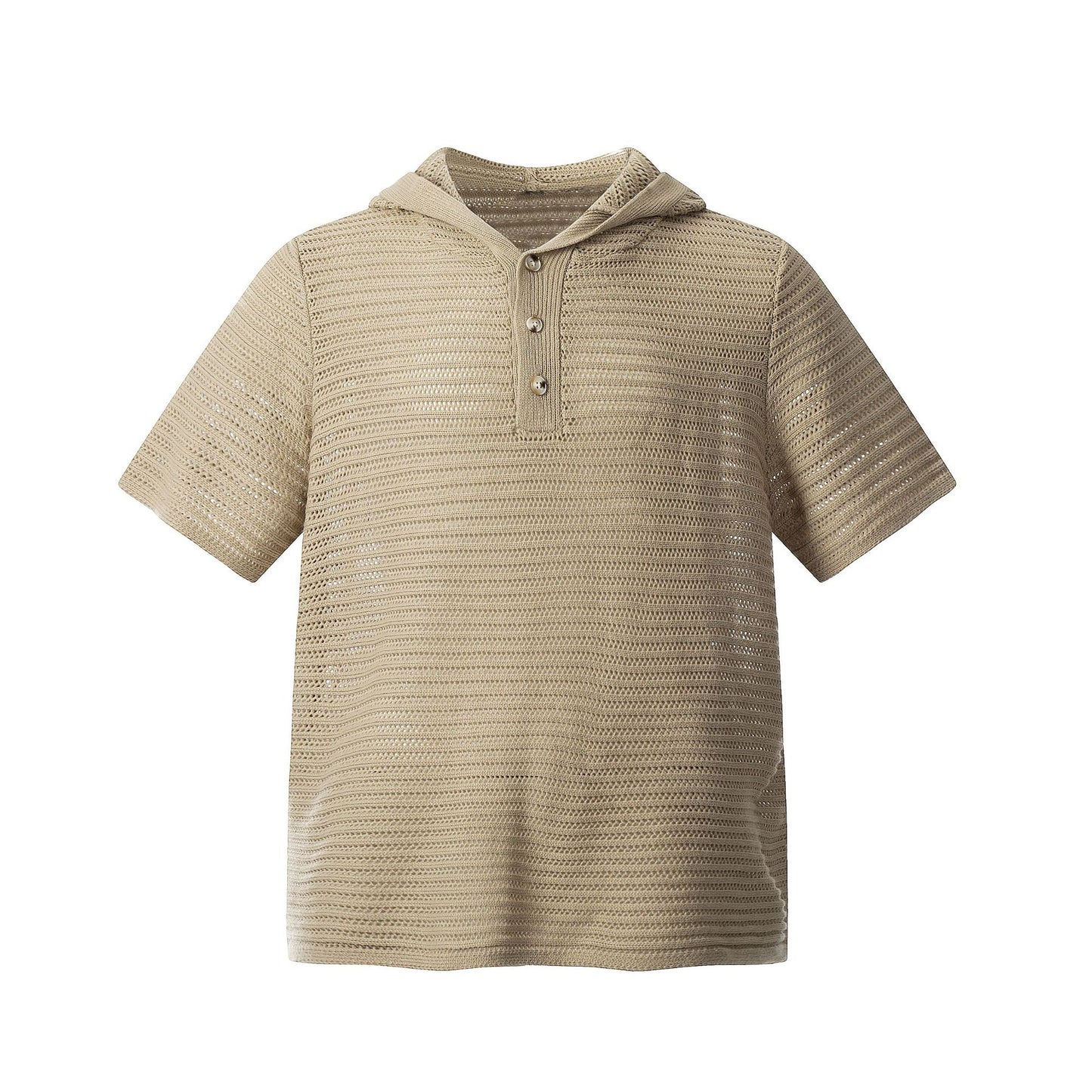 Retro Style Shirt For Men Vintage Hooded Knitwear Short Sleeve T-Shirt Hollow Out