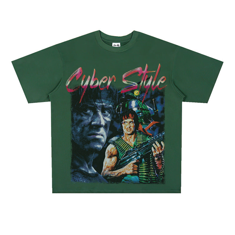 Film Star T Shirt Cotton Short Sleeve Loose Retro American Design T-shirt Men