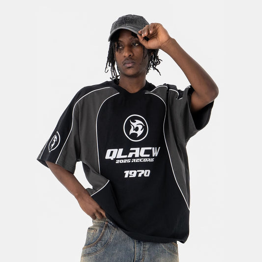 Vintage 90s Hip Hop Clothing Summer Soccer Suit Alphabet Print Short Sleeve T-Shirt
