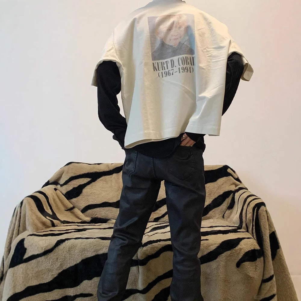 Streetwear Eua t-shirt retro small Cobain boxy digital direct injection printing short-sleeved t-shirt