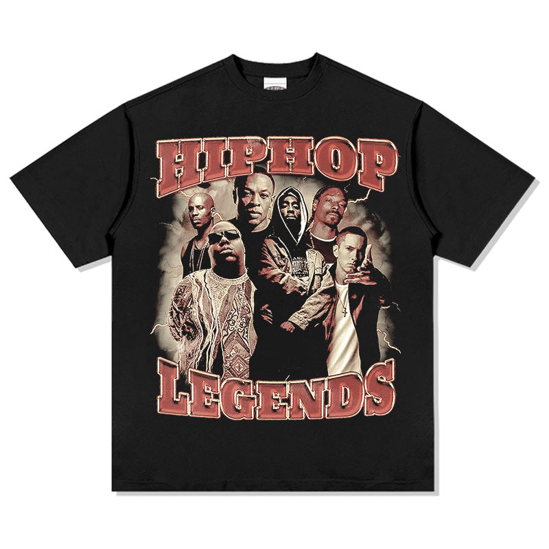 Streetwear masculino HIPHOP legendary figure print short sleeve T-shirt 2PAC Eminem