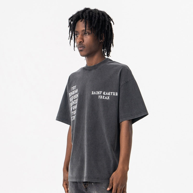 Vintage 90s Hip Hop Clothing Summer Letter Print Smiley Face Crew Neck Short Sleeve T-Shirt