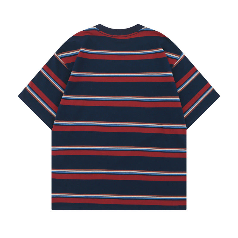 US drip outfits Summer Vintage Crew Neck Striped Casual Loose Short Sleeve T-Shirts