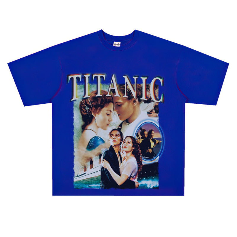 Film Star T Shirt Movie Titanic Street Style Short Sleeve Loose Retro American Print T-shirt Men and Women