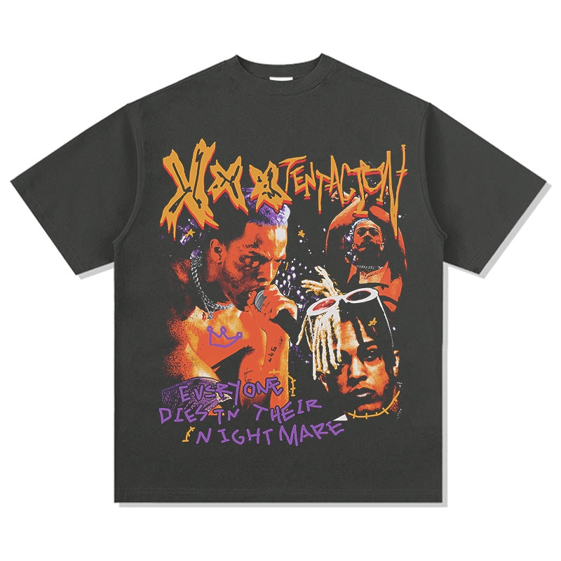 Streetwear masculino vintage XXX Tentacion print short sleeve t-shirt vintage