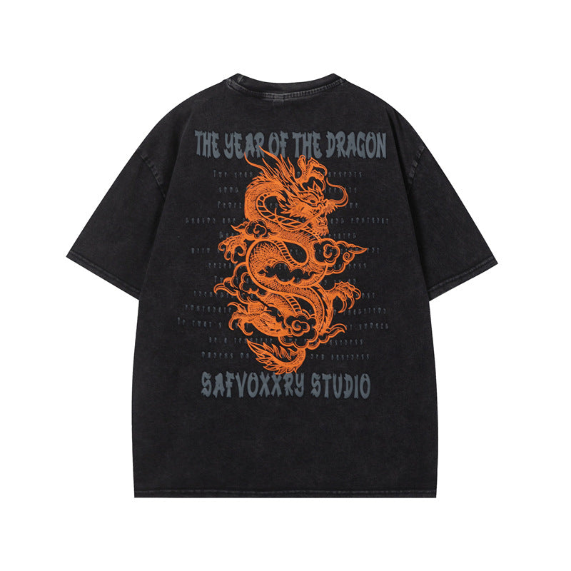 Vintage Tišö Rt Make Old Year of the Dragon Short Sleeve T-Shirt Summer Loose Top