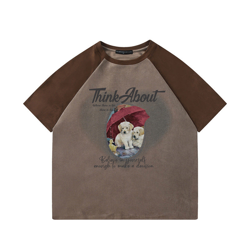Camisetas streetwear Summer Vintage Cute Umbrella Puppy Casual Loose Short Sleeve T-Shirt