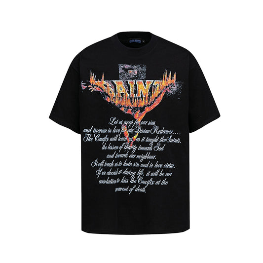 Retro Style Shirt For Men Summer Hip Hop Flame Print T-Shirt Short Sleeve