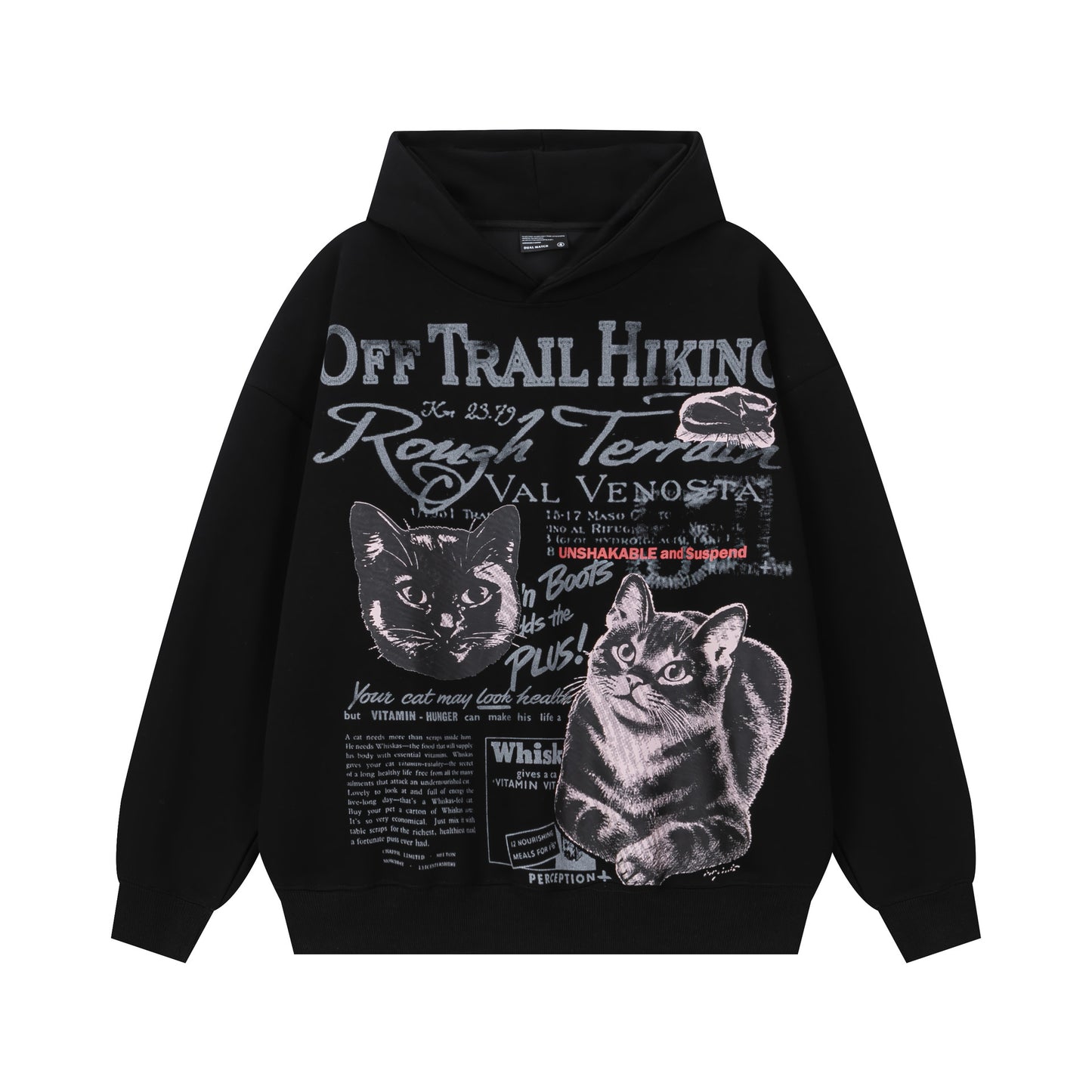 Vice streetwear kitten print hooded sweater vintage do old sweater loose hoodie
